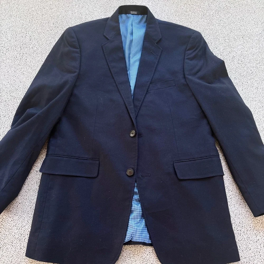 Saddlebred Blazer Mens 38R Navy Blue Cotton Two Button Gingham Preppy Academia